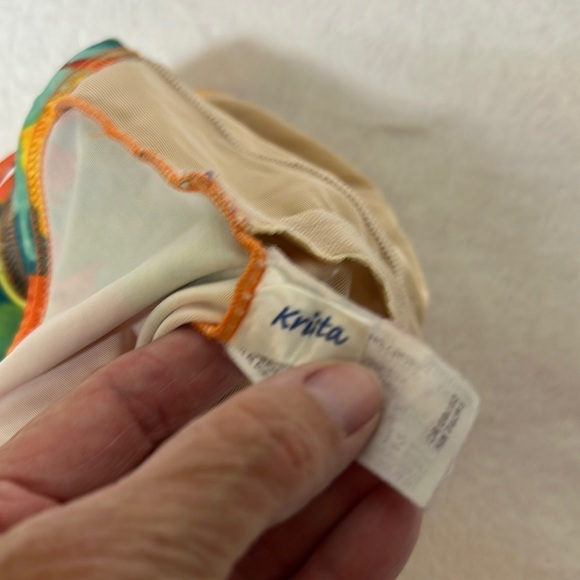 Vibrant Orange and Yellow One Piece Swimsuit with Spaghetti Straps - Picture 2 of 11